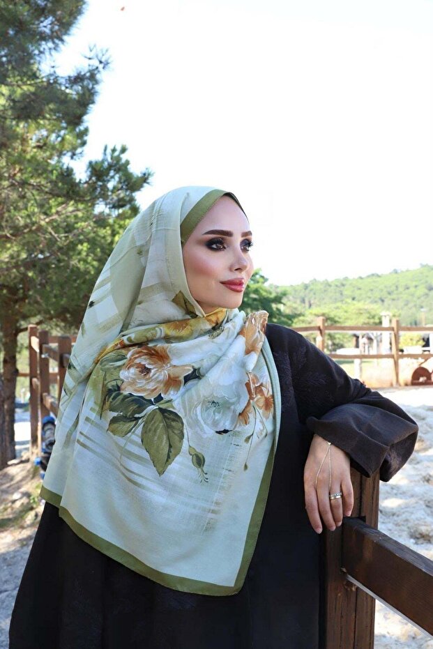 Peony Aqua Soft Shawl Khaki