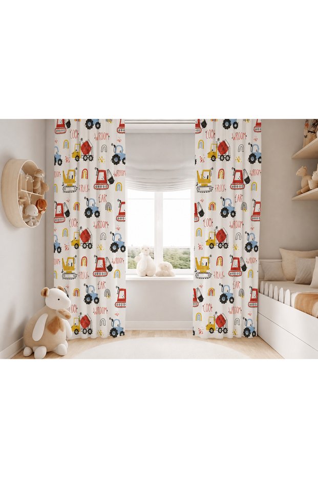 Classroom Curtain with Cornice, Truck Themed Backdrop Curtain, School Event Curtain