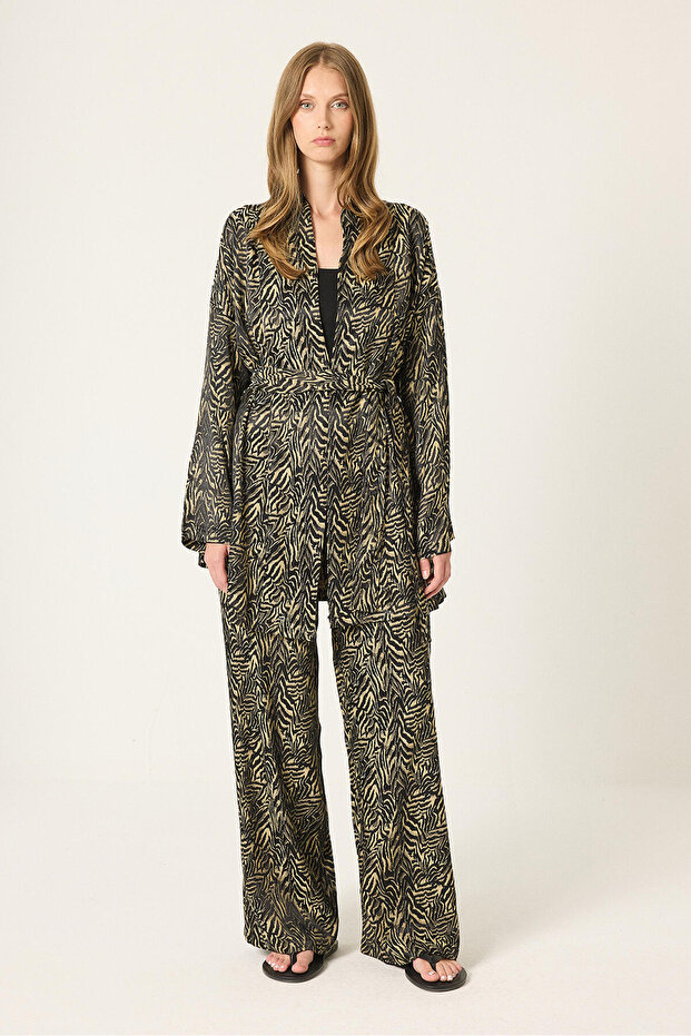 Patterned Kimono Pants Suit