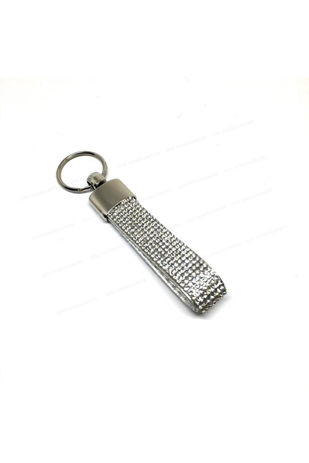 Crystal Stone Leather Auto Keychain Silver