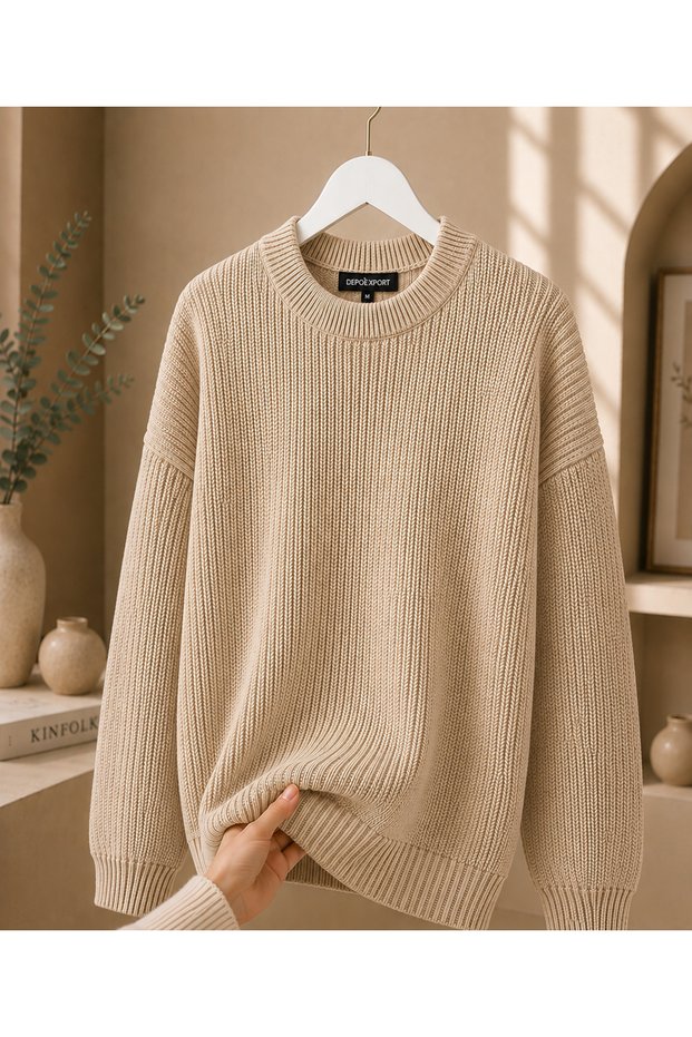 Women's Premium Oversize Crew Neck Soft Knit Sweater