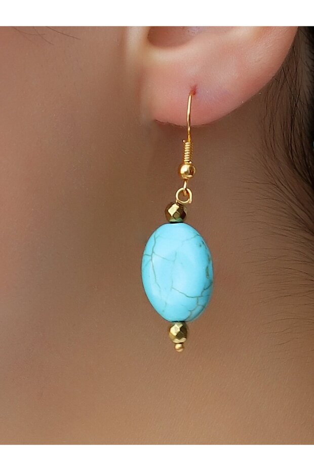 Natural Stone Turquoise Hematite Natural Stone Dangle Women's Earrings Euku37C