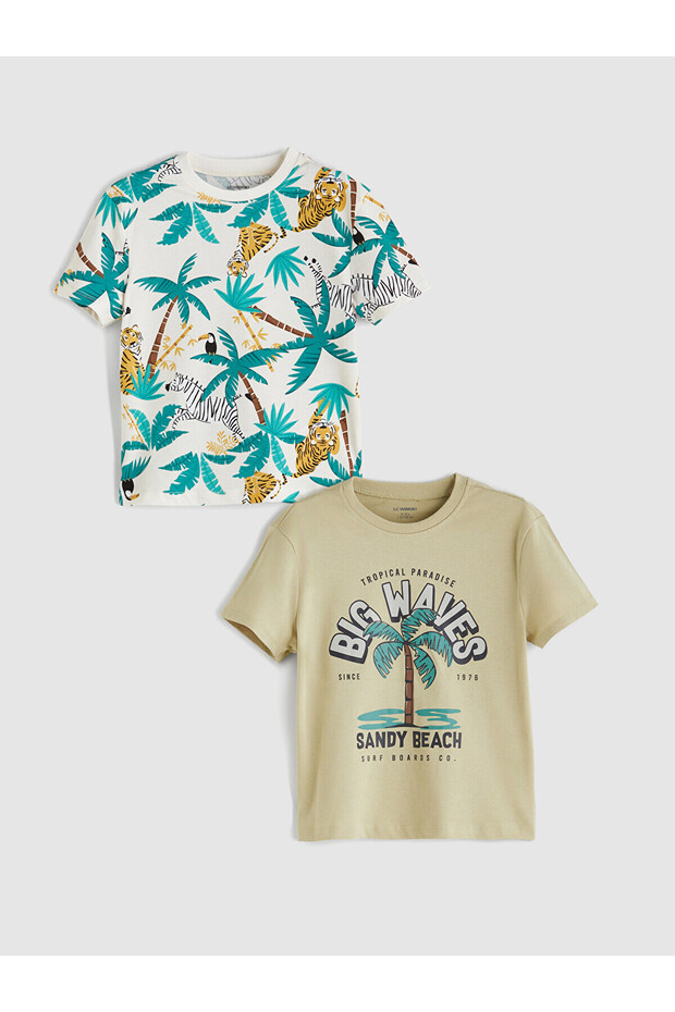 Original Oval Collar Printed Boys' T-Shirt 2-Pack