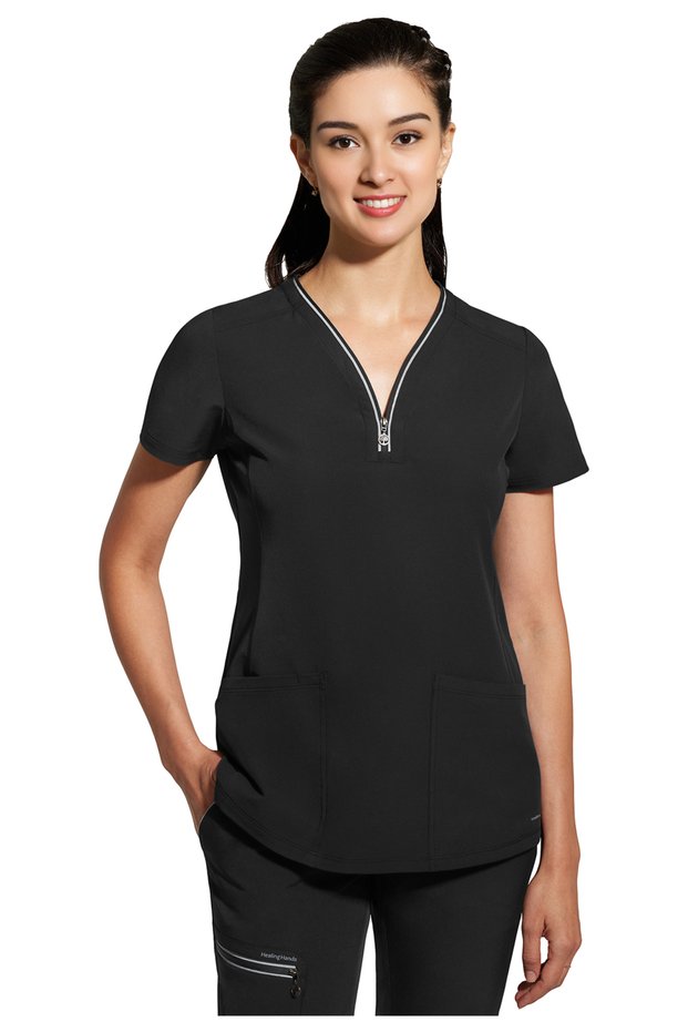 Hhe2274 Sonia Women's Scrubs Top – Imported, Modern Fit, Moisture Wicking, 3-Pocket Doctor/Nurse Uniform