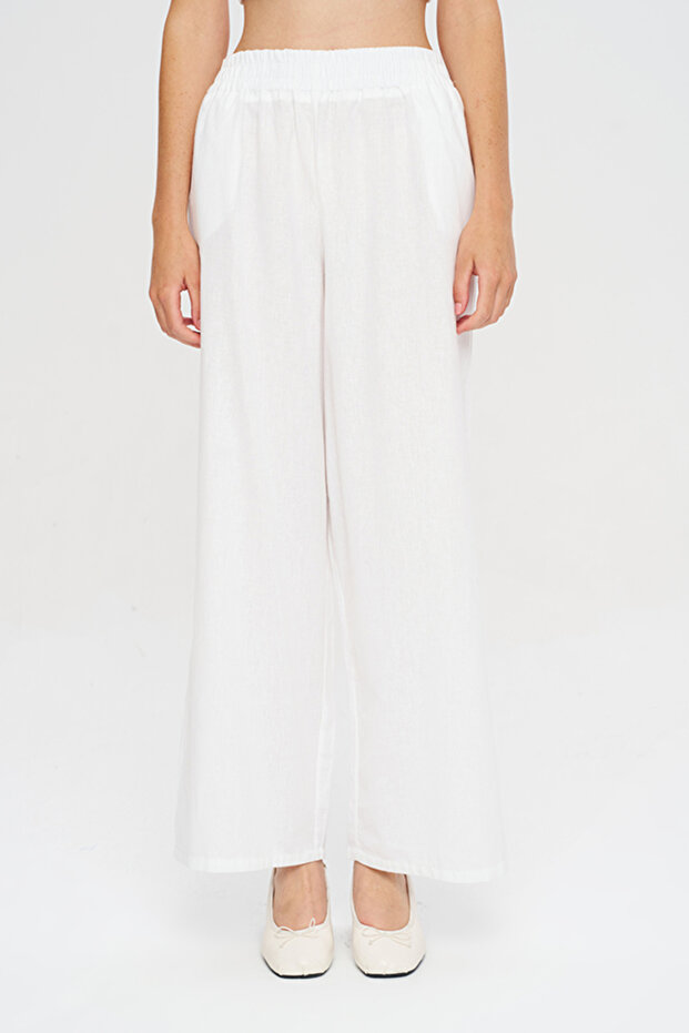 Women's Wide Leg Solid Color Trousers with Elastic Waist
