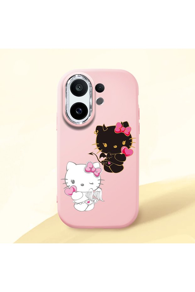 Vivo X200 Fe Compatible Case Camera Protector Pink Silicone Couple Phone Case Kitty Pattern