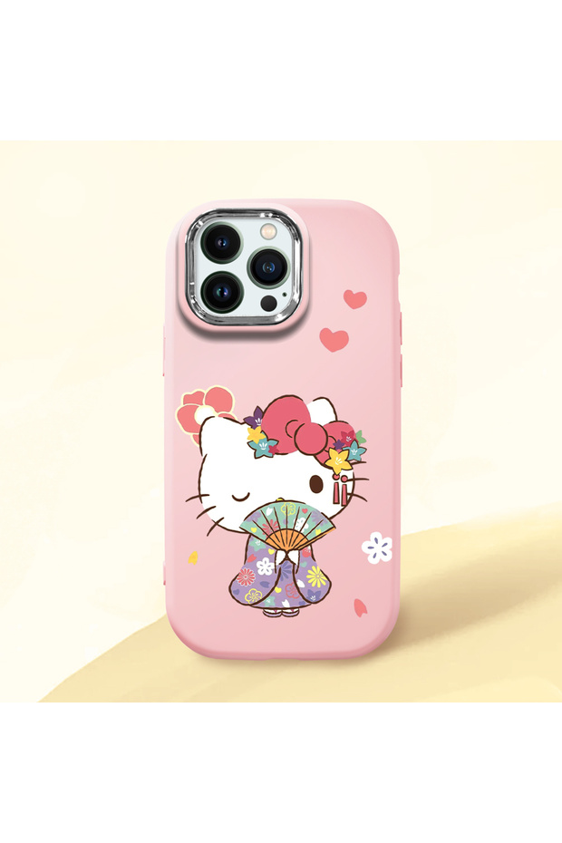 iPhone 12 Pro Compatible Case with Camera Protector Pink Silicone Couple Phone Case with Kitty Pattern