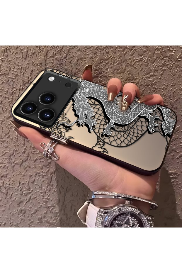 iPhone 17 Pro Max Compatible High-Quality Chinese Style Black and White Dragon Printed Case