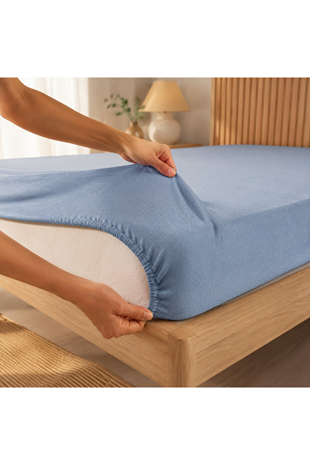 Double Combed Cotton Elastic Fitted Sheet 160X200+27 cm – Four-Sided Elastic Bed Sheet