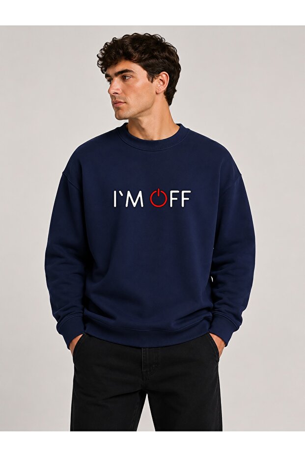I'M Off Pattern Printed Crew Neck 2 Thread Sweatshirt