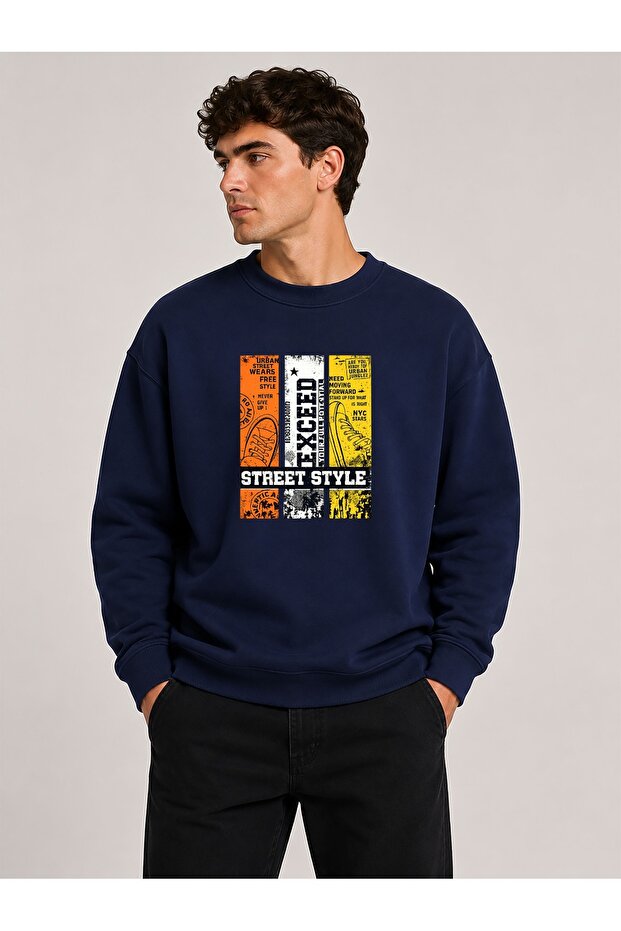 Exceed Print Detailed Crew Neck 2 Thread Sweatshirt