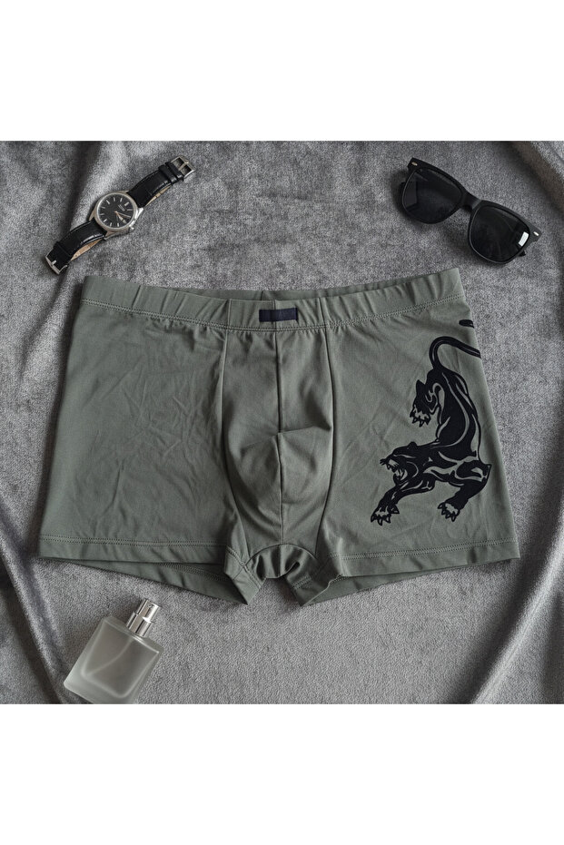 Men's Flocked Panther Printed Green / Khaki Color Boxer Bb2767