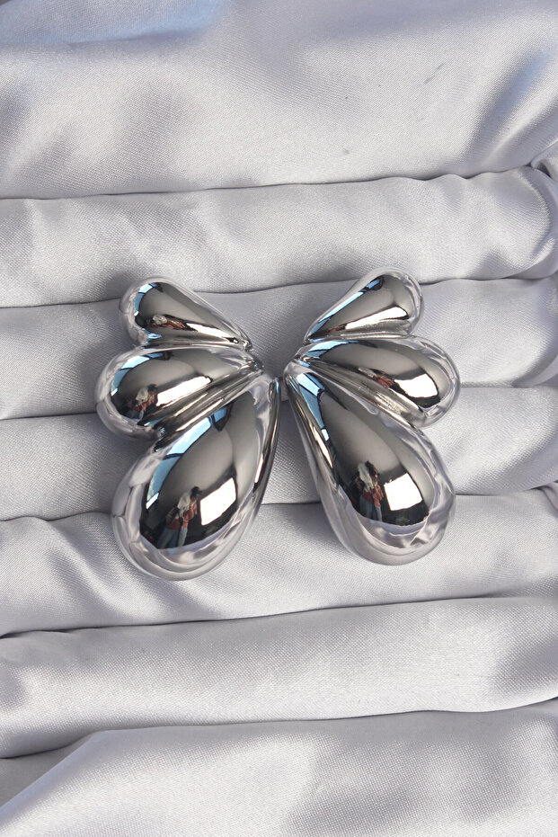 Brass Silver Color Chunky Curved Butterfly Earrings