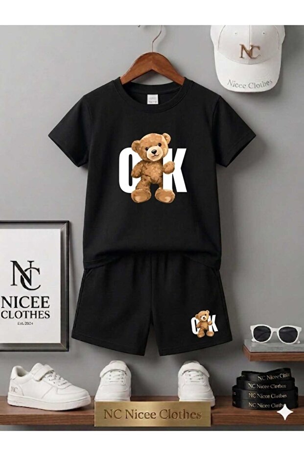 Summer Children's T-Shirt Shorts Unisex (Coco Bear Printed)