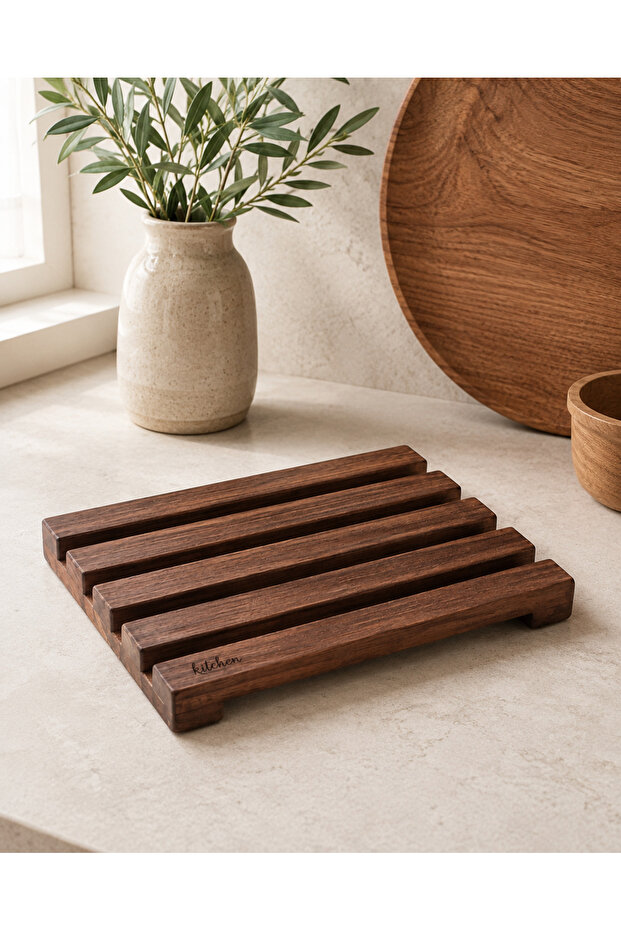 15X15 cm Wooden Coaster Walnut Color Water-Based Varnished Serrated Design Kitchen Coaster