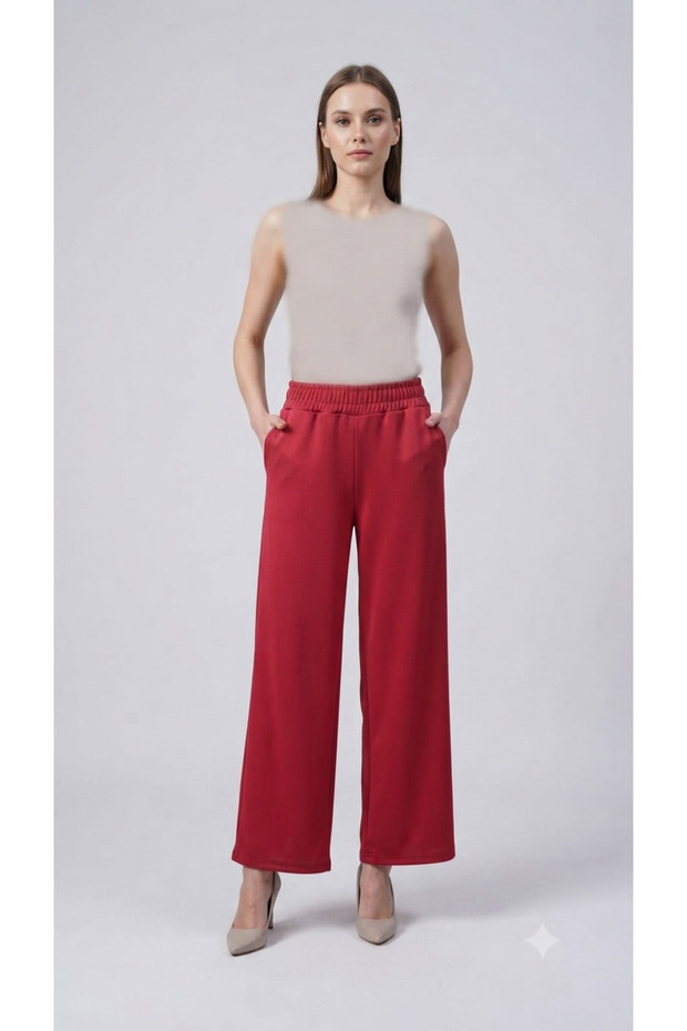 Women's High Waist Dusty Red Scuba Fabric Sweatpants in S/M Size