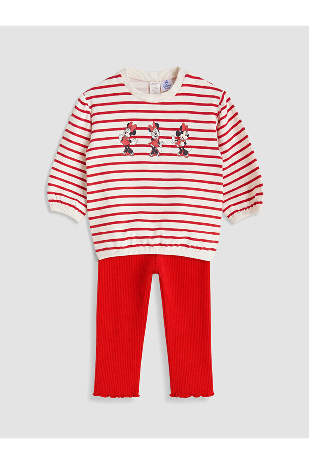 Beige Minnie Mouse Printed Baby Girl Tights Set
