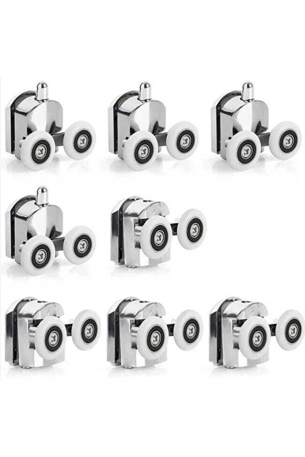 8 sliding shower door rollers, made of zinc alloy, 23 mm in diameter, with a double roller replacement set, suitable for bathrooms.