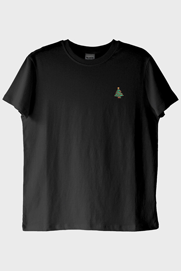 Christmas Tree Patterned Black T-Shirt