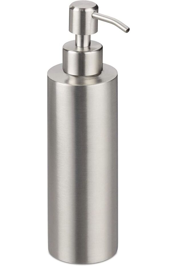 Refillable soap dispenser, suitable for bathrooms, toilets, and kitchens. Pump-operated liquid soap dispenser, brushed stainless steel, 350ml.