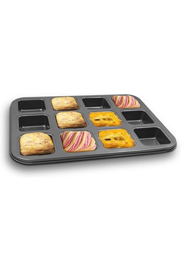Mini square cake pan - brownie baking pan, carbon steel, non-stick coating, 35.5 x 26.5 cm, gray.
