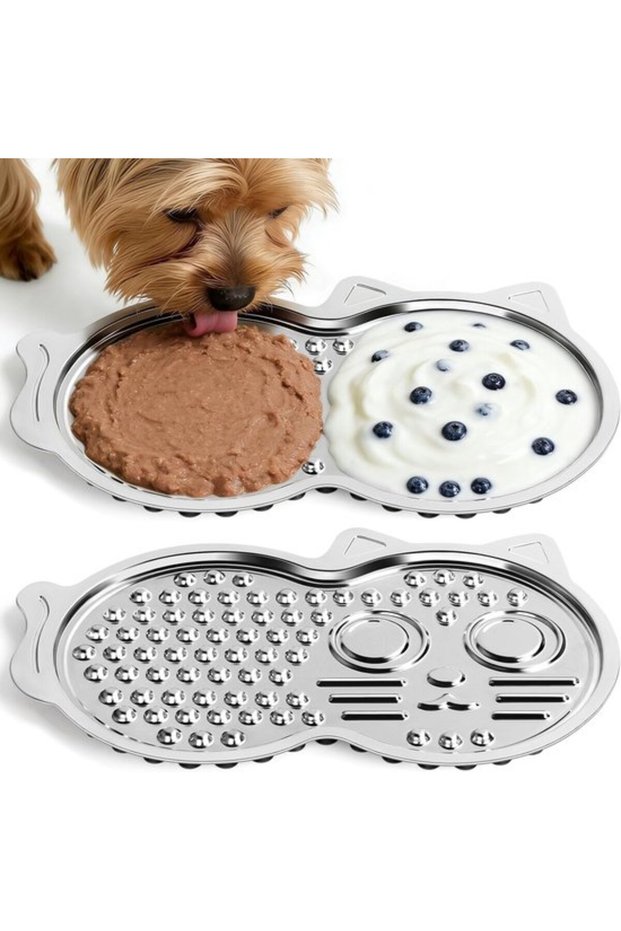 Stainless Steel Dog Cat Lick Mat, Slow Feeder with Suction Cup, Dishwasher Safe, 38x25x1.8cm