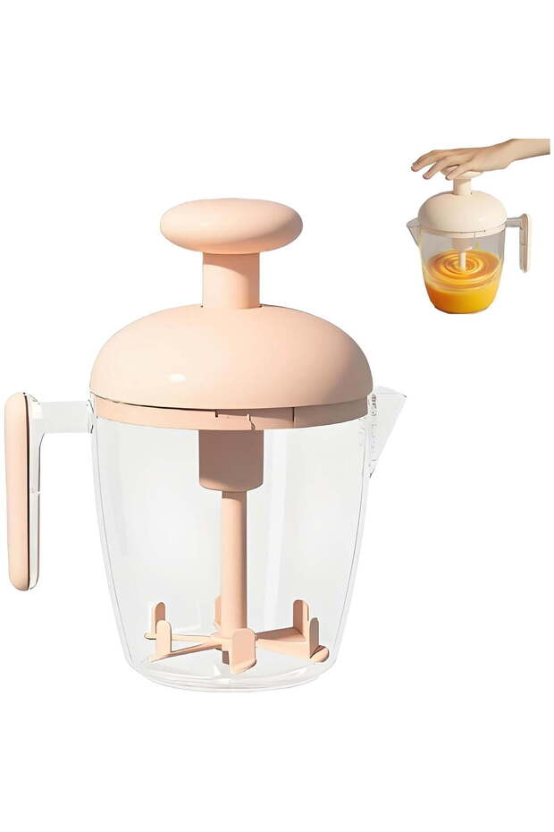 Ergonomic multi-blade manual egg beater w/manual push-to-rotate beater for beating eggs & frothing milk, No batteries required