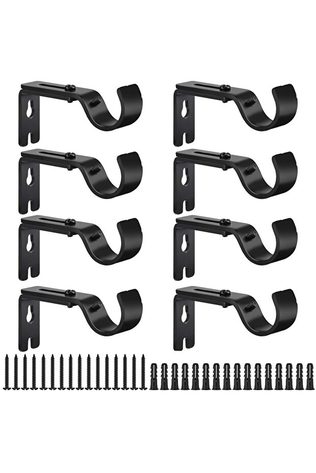 8-Piece Adjustable Curtain Rod Bracket Set, Heavy-Duty, Wall-Mounted Hooks, Windows, Bedrooms, Curtain & Valance Rods.