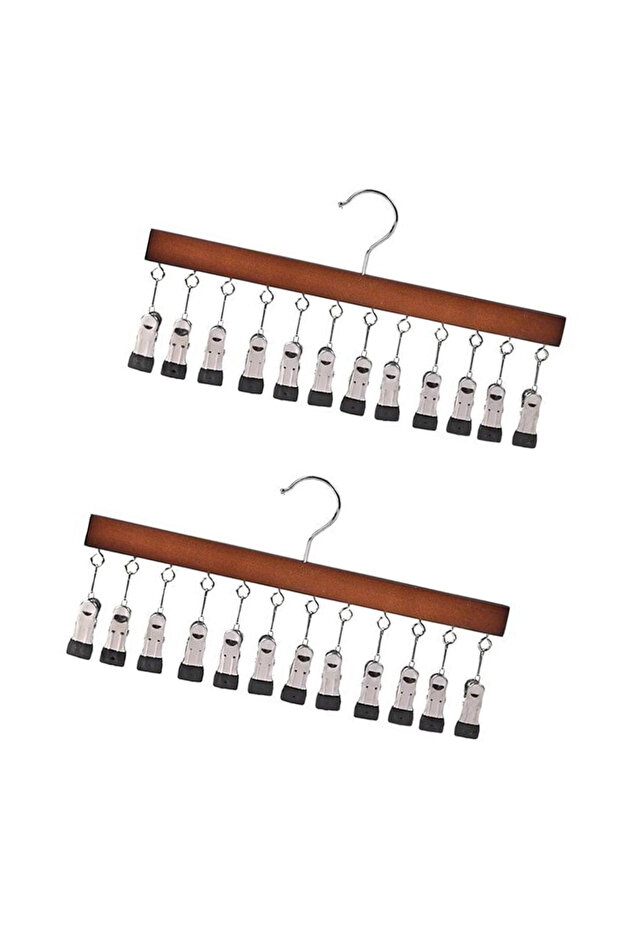 Multifunctional wooden hat rack and sock clip with 12 clips