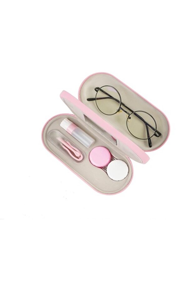 Glasses case, Double-sided travel size, Cute portable contact lens case, 2-in-1 multifunctional with tools for daily use, outdoors and in the office