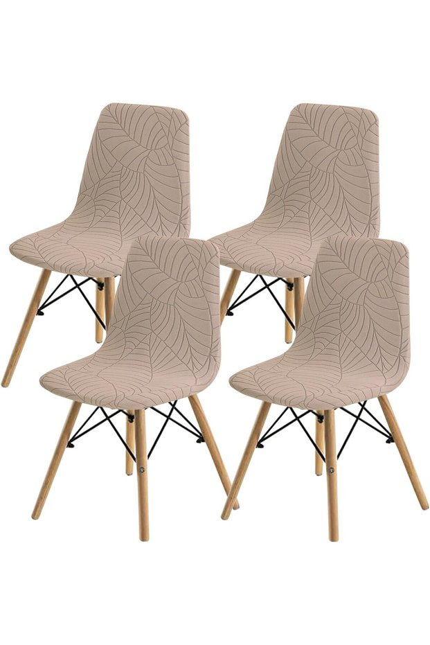 4 - pc dining chair cover set, shell - shaped dining chair, mid - century style chair cover, upholstered dining chair/side chair cover (khaki, 4 -...