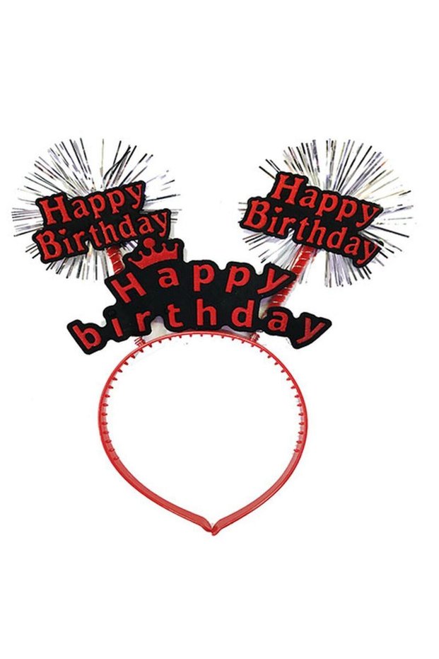 Happy Birthday Written Neon Red Color Birthday Crown with Tassels 22X19 cm