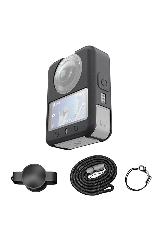 Silicone protective case for DJI Osmo Action 360 – Camera cap with lens protection, comes with a neck strap and anti-loss lanyard.