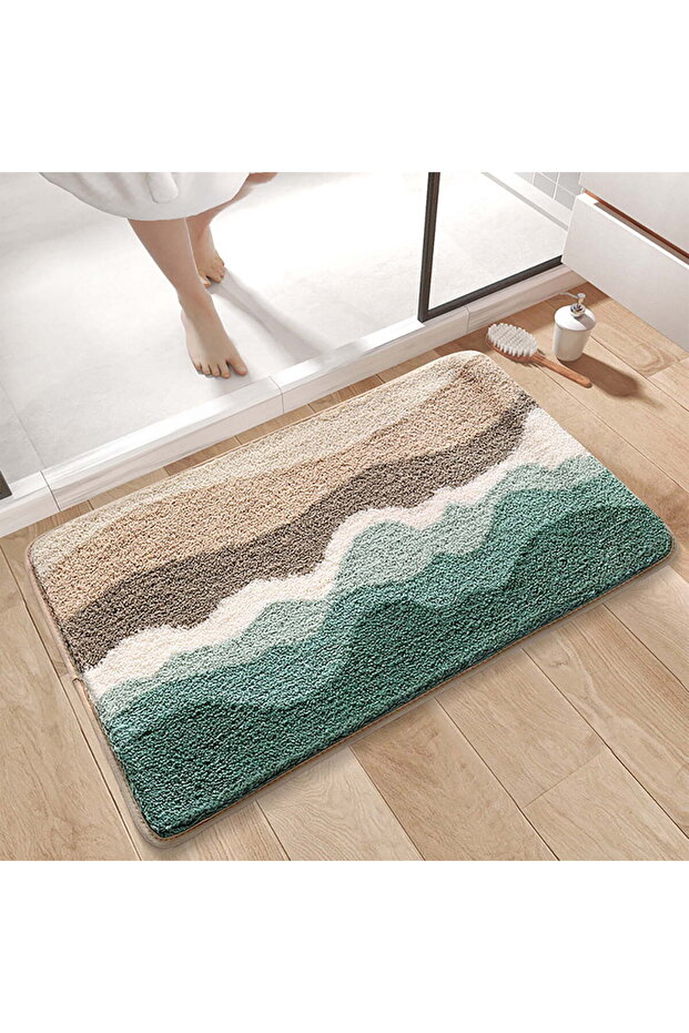 Beach-Themed Bathroom Rug, Non-Slip Bath Mat, Ultra-Soft, Washable, Absorbent & Quick-Drying, Starfish & Seashell Pattern