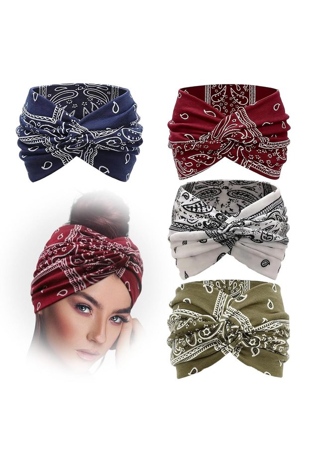 4-pack women's soft cotton textured headbands for sports, yoga, and bohemian hair styling
