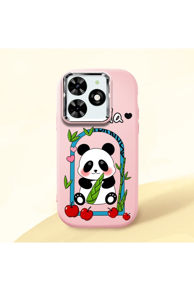 Tecno Spark 20 Compatible Case Camera Protector Pink Silicone Couple Phone Case Panda Pattern