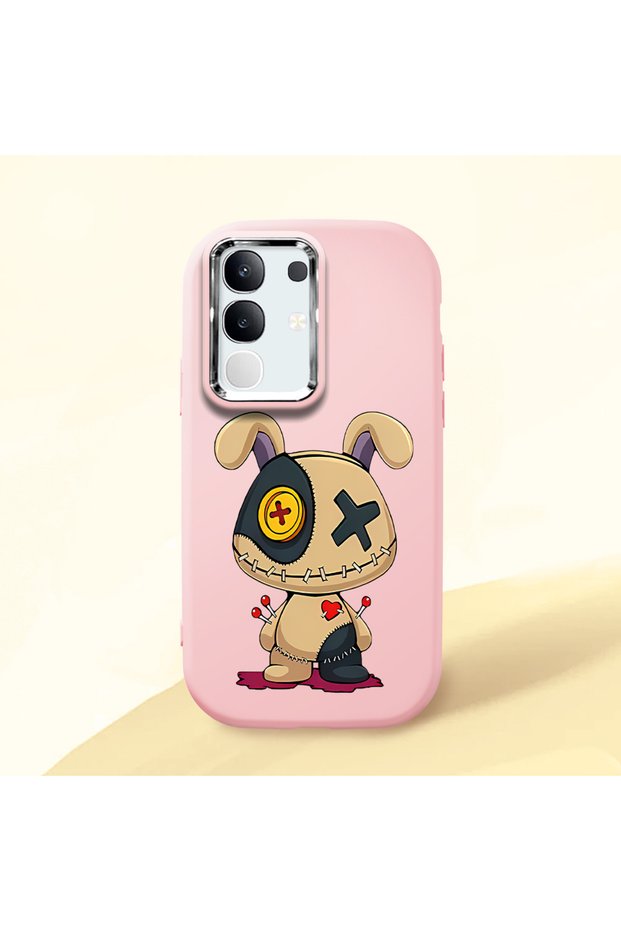 Vivo Y29 Compatible Case Camera Protector Pink Silicone Couple Phone Case with Character Pattern