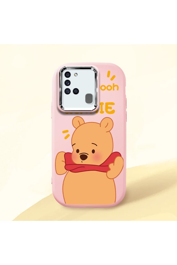 Samsung Galaxy A21S Compatible Case Camera Protective Pink Silicone Couple Phone Case with Bear Pattern