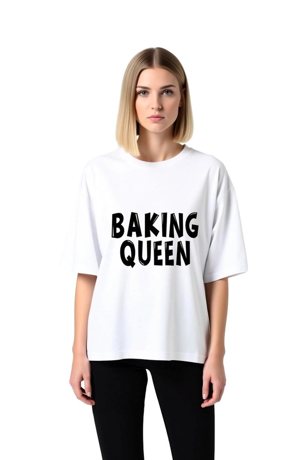 Women's Oversize Printed T-Shirt with the Text "Baked Dominant Ladies" Comfortable Cut Casual Wear Modern Stylish