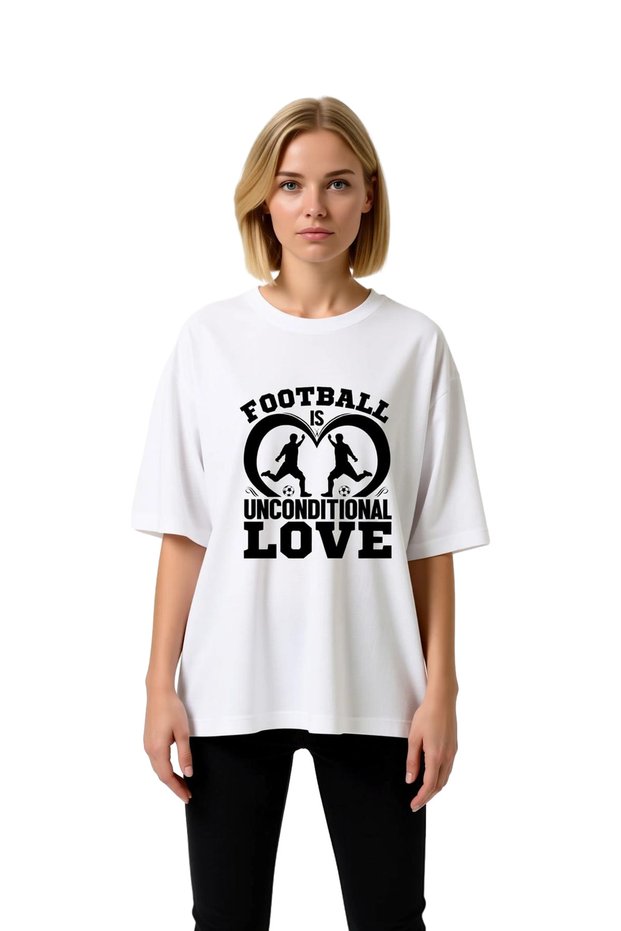 Women's Oversize Football Love Printed Relaxed Fit Short Sleeve Casual T-Shirt %100 Cotton Modern Stylish Elegant