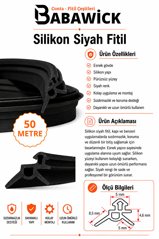 Silicone Wick Black Color Gasket Durable Repair Wick 50 Meters