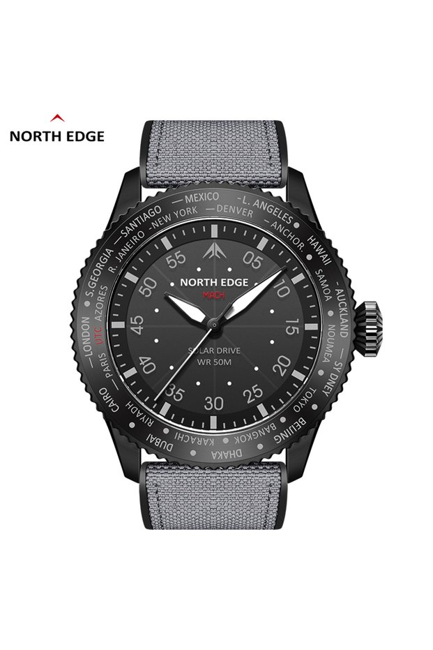 Black NORTH EDGE 2024 MACH Solar Power Quartz watch Men Waterproof 50M Men's Pilot Sports Wristwatch