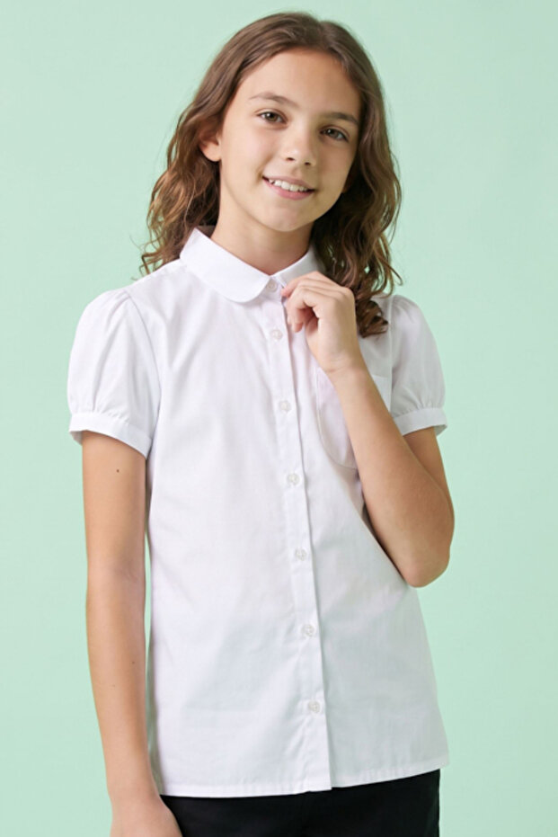 Solid Shirt with Collar and Puff Sleeves