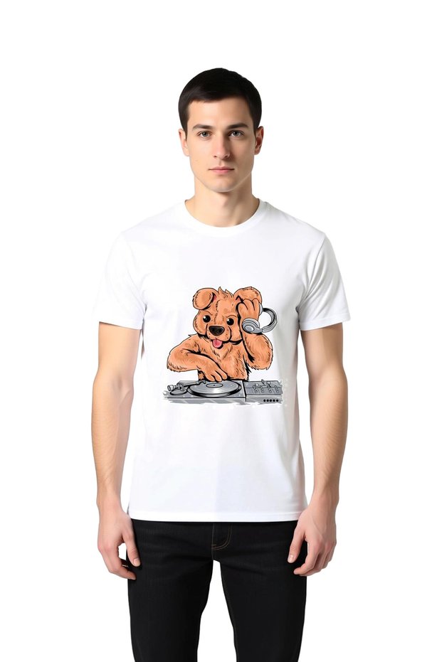 Men's Dj Dog Headphone Turntable Music Printed Cotton T-Shirt Casual Daily Comfortable Modern Stylish Comfortable