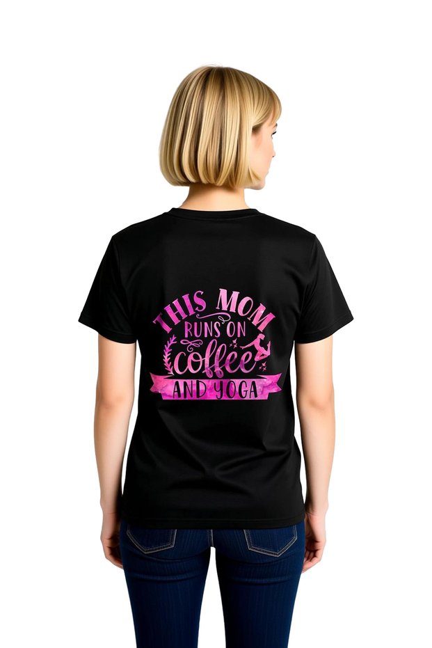 Women's Coffee Yoga Printed T-Shirt Relaxed Fit Short Sleeve Round Neck Casual Wear Modern Stylish Elegant