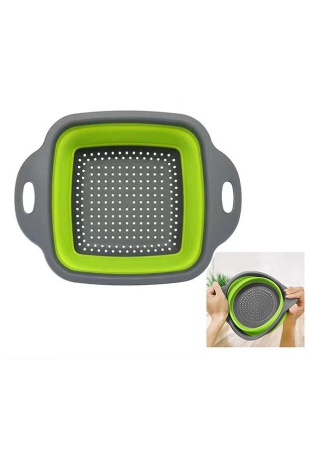 Folding drying rack with handle, square shape, suitable for kitchen, green-grey.