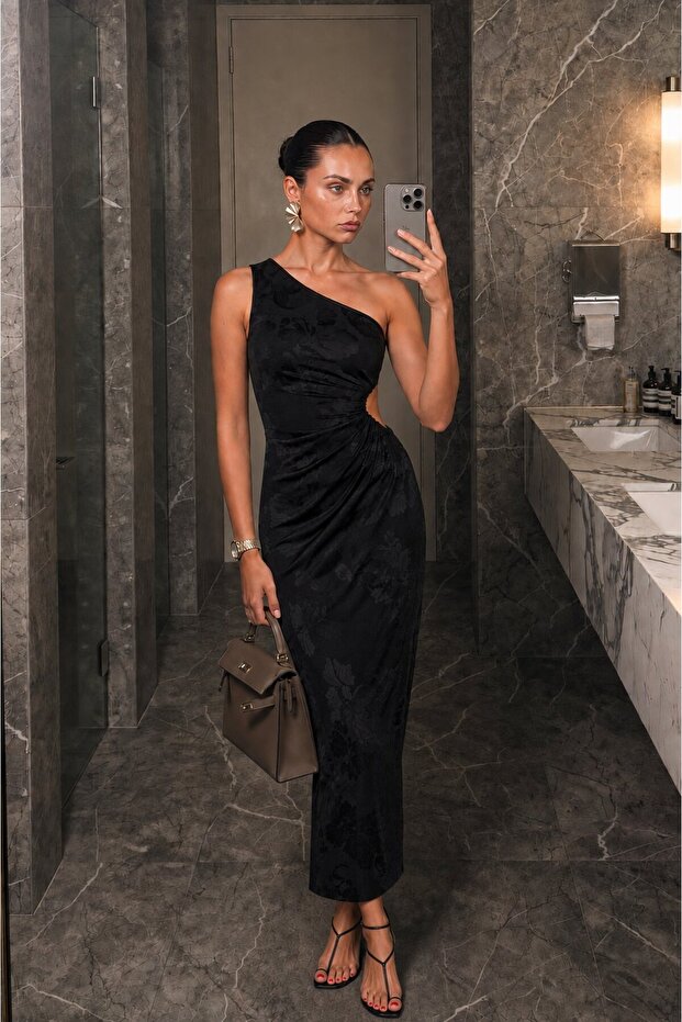 Lavin Asymmetric Patterned Dress Black