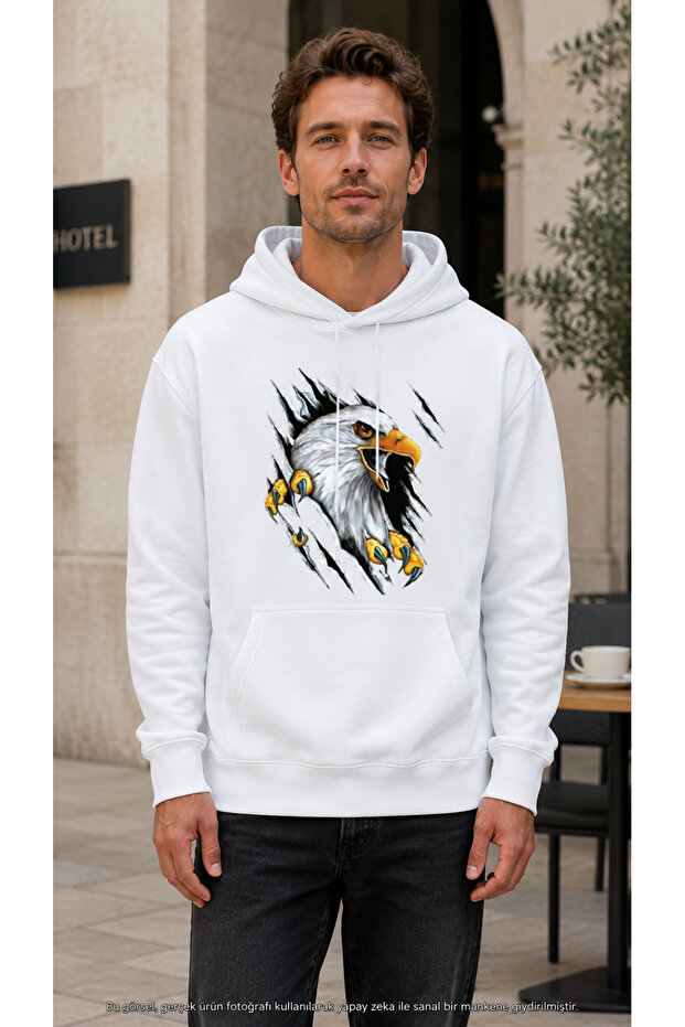 Men's 3D Ripped Effect Eagle Graphic Printed Casual Stylish Sweatshirt