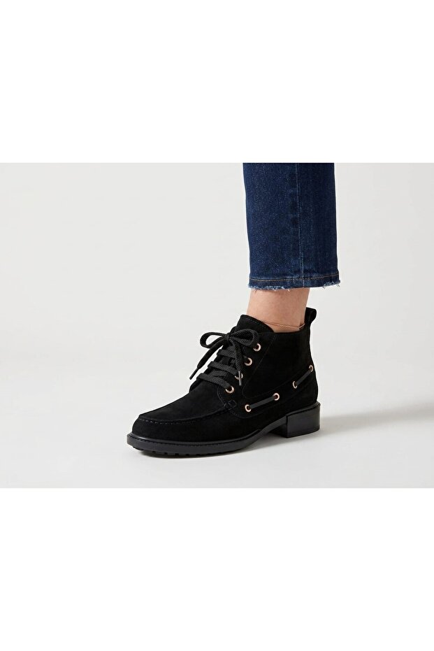 Genuine Leather Suede Lace-Up Zippered Boots Women's Shoes