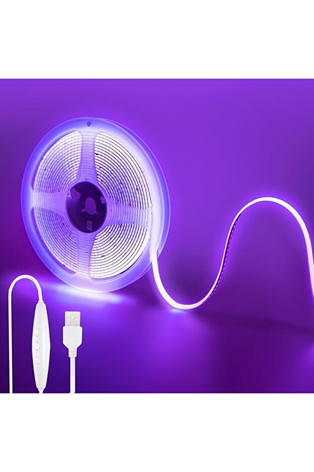 شريط إضاءة LED بتقنية COB بجهد 5 فولت USB مع مفتاح للتحكم في السطوع، 9.84 قدم/3 متر، أبيض دافئ 3000 كلفن، 320 مصباح LED لكل متر، عرض 8 مم، غير قابل للانحناء
